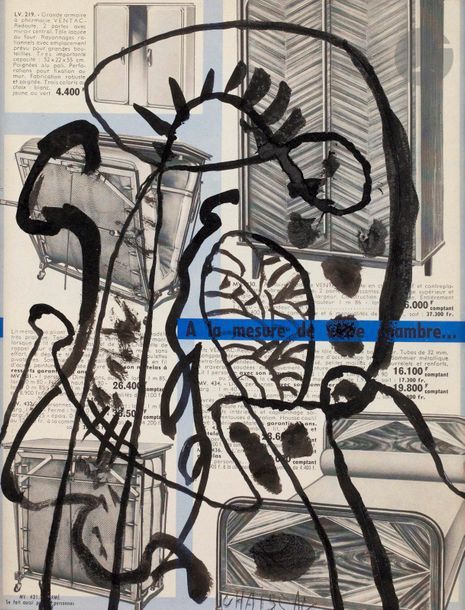 Gaston CHAISSAC (1910-1964
)A la
 mesure d'ambre, 1959Ink on magazine.
 Signed
 in full foot.

 26

 x 20 cmA
 certificate n° 1128 from Mr Thomas le Guillou dated November 26, 2019 will be given to the purchaser
.