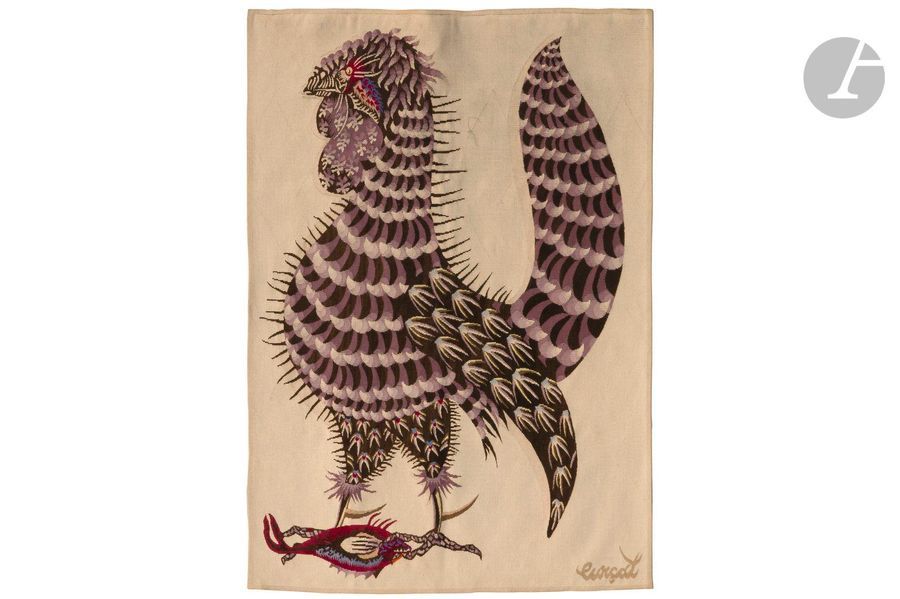 JEAN LURÇAT (1892-1966)

Coq et poissonTapisserie


 d'
Aubusson.

 Laines de

 couleur.

 Signée LURÇAT en bas à droite dans la

 trame.

 140x100cm

