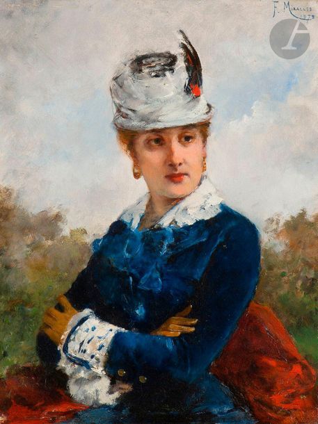 Francisco MIRALLES Y GALUP (1848-1901)

Jeune femme au chapeau à plumes

Panneau.

Signé et daté en haut à droite : F. MIRALLES/1879.

39,5 x 30,5 cm