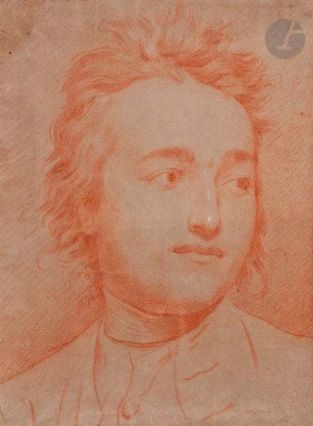 ÉCOLE FRANÇAISE vers 1780

Portrait d'homme

Sanguine et rehauts de gouache blanche.

(Déchirure, plis, petits trous et taches).

37 x 27,5 cm