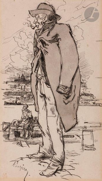 Auguste Louis LEPERE (1849-1918)

Le Débardeur

Plume et encre noire, lavis gris.

Esquisse au verso.

Cachet de la signature en bas à gauche et du monogramme de l'artiste (L.141).

20 x 12 cm