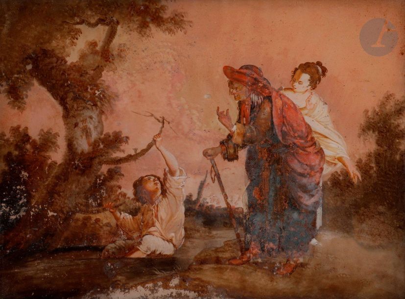ÉCOLE FRANÇAISE du XVIIIe siècle

Scène libertine

Peinture sur verre.

30 x 23 cm

Manques et restaurations anciennes.