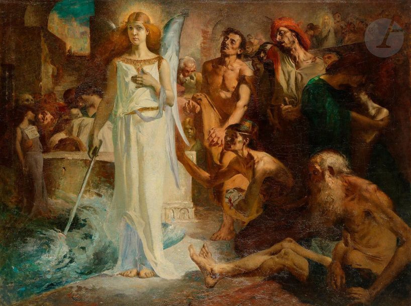 Georges CHARBONNEAU (né à Nantes 1871)

La Piscine de Betsaïda

Toile.

115 x 146 cm



 Dans la peinture classique, la guérison à Betsaïda décrit le moment où Jésus intervient et dit au paralytique : " Lève-toi et marche " (Tintoret, Restout...). En revanche, notre peinture illustre le début du chapitre 5 de l'Evangile de Saint-Jean : " Sous ces portiques en grand nombre des malades étaient couchés, des aveugles, des boiteux, des paralytiques, qui attendaient le mouvement de l'eau ; car un ange descendait de temps en temps dans la piscine, et agitait l'eau ; et celui qui y descendait le premier après que l'eau avait été agitée était guéri, quelle que fût sa maladie ".

Ce sujet a été donné au Concours du Prix de Rome de 1898 ; notre toile est bien au format réglementaire pour participer au Concours des Prix de Rome. L'école des Beaux-Arts de Paris conserve les compositions des gagnants : Jean-Amédée Gibert et celle de William Laparra. Le musée d'art et d'histoire de Belfort conserve celle de Many Benner et celui de Vendôme celle de Victor-Oscar Guétin.

Élève de Léon Bonnat, dont l'esthétique est bien reconnaissable sur cette œuvre (le vieillard à droite rappelle le Job de son maître), Georges Charbonneau participe à plusieurs reprises au Grand Prix de Rome. Il remporte notamment le Second grand prix en 1893 (Samson tournant la meule, Musée des Beaux-Arts d'Angers) et continue à concourir les années suivantes (l'école des Beaux-Arts conserve les divers calques de ces participations). Il expose un portrait au Salon en 1898, date de notre tableau.