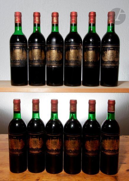 12 B CHÂTEAU PALMER (Caisse bois d'origine) 2 B.G ; 6 T.L.B ; 3 T.L.B.- et 1 H.E- ; 8 e.l.s. dont 2 e.l.a ; 4 e.t.a., GCC3 Margaux, 1976