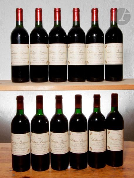 12 B CHÂTEAU BRANAIRE DUCRU (Caisse bois d'origine) 10 T.L.B. ou mieux et 2 H.E.+, GCC4 Saint-Julien, 1986