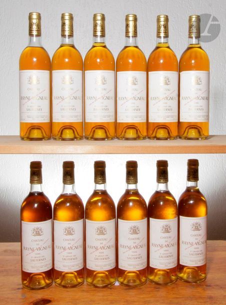 12 B CHÂTEAU DE RAYNE VIGNEAU (Caisse bois d'origine) 3 B.G ; 2 T.L.B.+ ; 1 T.L.B ; 3 e.l.s., CC1 Sauternes, 1986