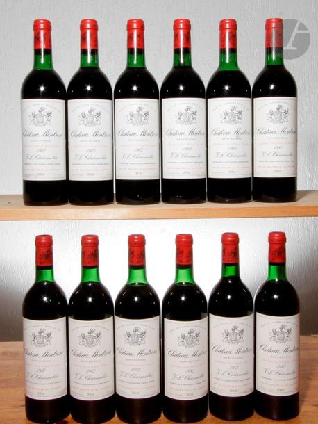12 B CHÂTEAU MONTROSE (Caisse bois d'origine) 4 B.G ; 3 T.L.B.+ ; 3 T.L.B. et 1 H.E.+, GCC2 Saint-Estephe, 1982
