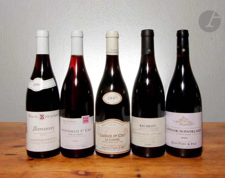 1 B MARSANNAY, Georges Lignier & Fils, 2005
1 B MONTHELIE SUR LA VELLE (1er cru), Eric Boigelot, 2006
1 B LADOIX LA CORVÉE (1er cru), Edmond Cornu & Fils, 2007
1 B MARANGES LA FUSSIÈRE (1er cru), Jean-François Bachelet, 2008
1 B CÔTES DE NUITS-VILLAGES CLOS DE MAGNY, Jean Féry & Fils, 2009