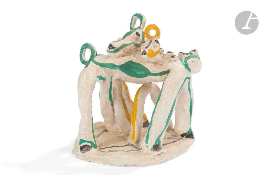 JEAN LAMBERT-RUCKI (1888-1967) 
Médor et Gladys dit aussi Animaux Fantastiques, Épreuve d’Artiste n° II/IV
Sculpture. Épreuve en bronze peint. Fonte d’édition post-mortem. Signée des initiales J.L.-R, porte la mention E.A. et le justificatif de tirage II/IV sur la base, porte le cachet d’éditeur Ed. Vallois Paris et le cachet de fondeur CAIF (Ciselure d’Art d’Ile-de-France) sous la base. 
H. 8 cm 