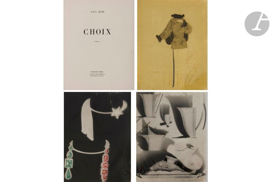 PAUL IRIBE (1883-1935) CONCEPTEUR/ÉDITEUR & DRAEGER FRÈRES IMPRIMEUR
Choix, 1930
Album in-4 à spirale. Complet de ses 7 planches métallisées sur papier et de ses planches en rhodoïd au pochoir. Cartonnage d’éditeur. Altérations aux planches, déchirures au rhodoïd de la jaquette, salissures. Numéroté 515 sur la page de justificatif. 30,5 x 24,5 cm