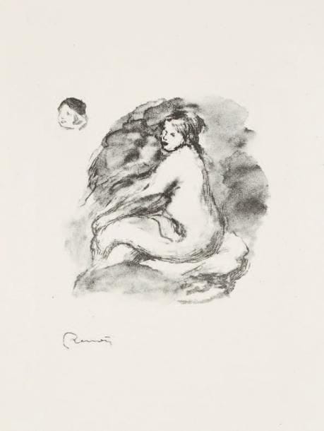 Pierre-Auguste Renoir (1841-1919)
Étude de femme nue assise, variante. Planche des Douze Lithographies originales. Lithographie. 155 x 168. D., St. 43. Parfaite épreuve sur vélin filigrané «Arches», timbrée (Lugt 2137b). Toutes marges.