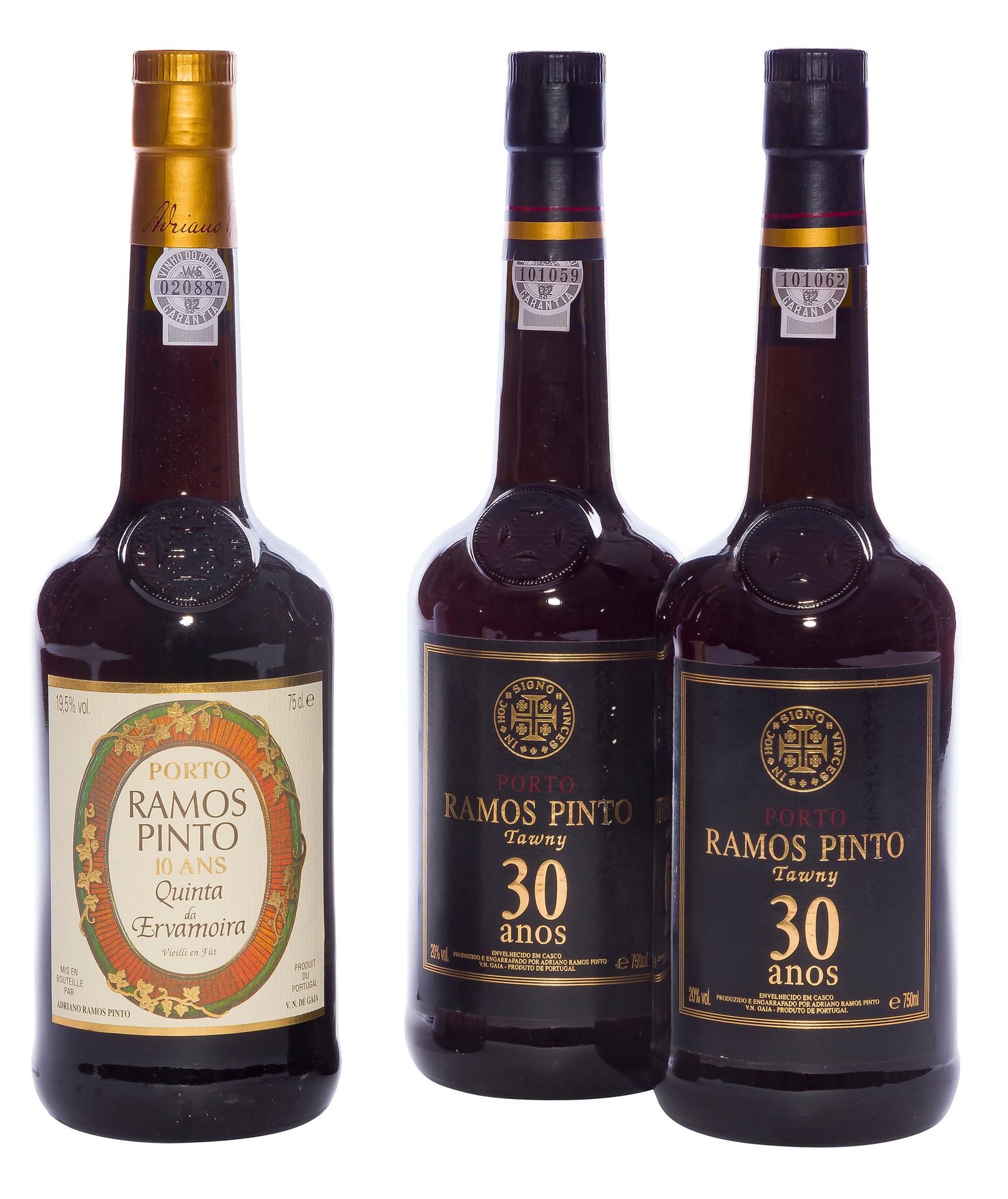 2 B PORTO 30 ANS D'ÂGE, Ramos Pinto, NM
1 B PORTO QUINTA DE ERVAMOIRA (étui), Ramos Pinto, NM