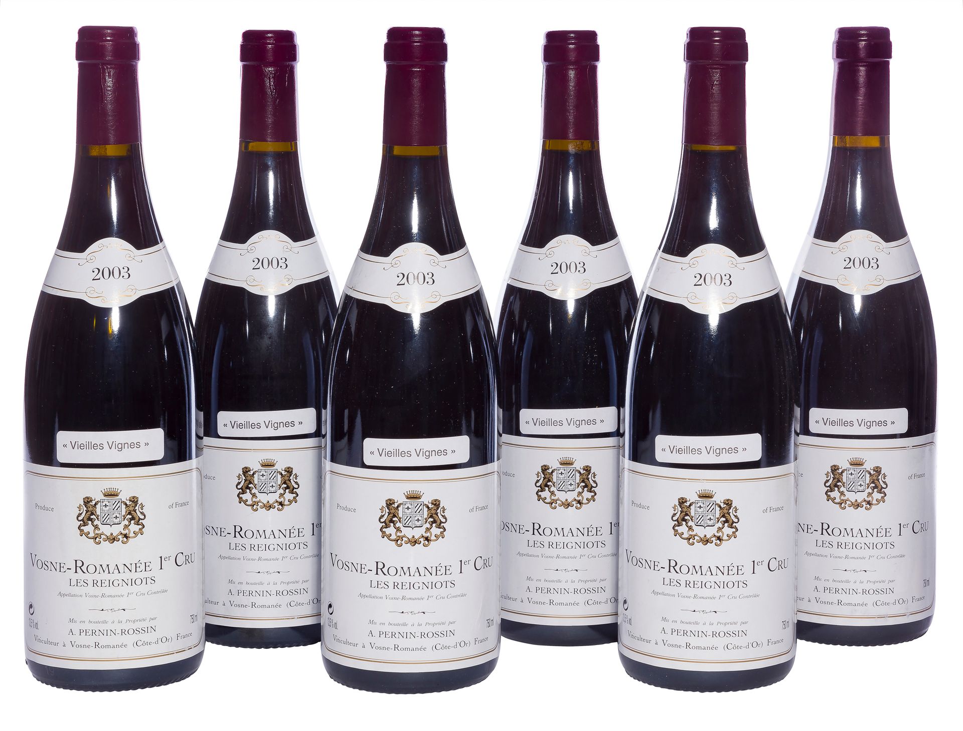 6 B VOSNE-ROMANÉE LES REIGNOTS VIEILLES VIGNES (1er Cru) (1 étiquette plisssée), Pernin-Rossin, 2003