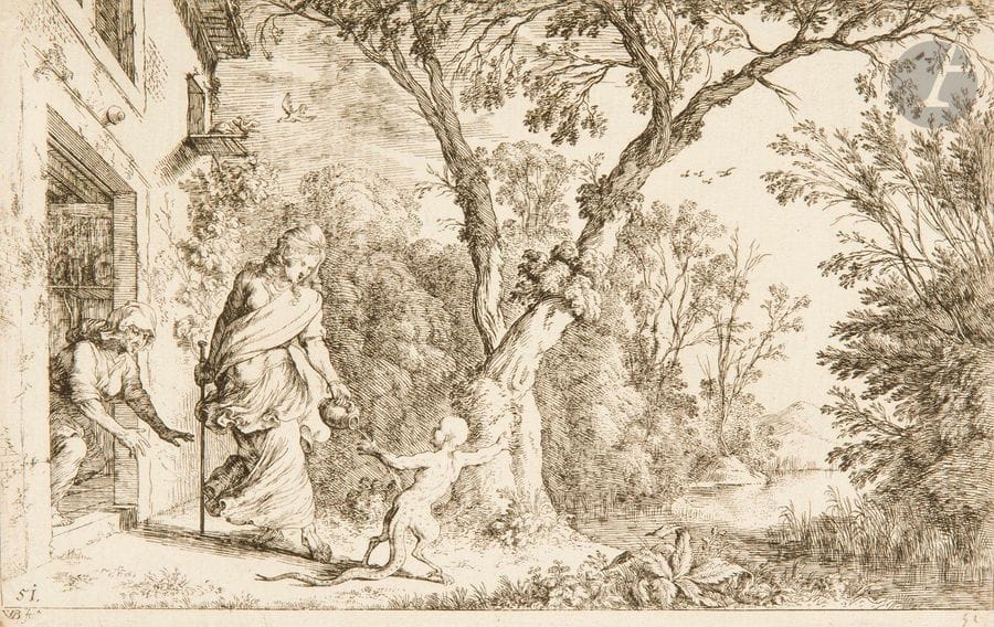 Johann Wilhelm Baur (c. 1600-1640)

Œuvre gravé. Un vol. grand in-fol. contenant 116 ff. portant chacun 2, 3 ou 4 sujets gravés à l’eau-forte, les sujets des Métamorphoses d’Ovide gravés par Baur lui-même, les autres par Küsell. Bonnes épreuves pour la plupart rognées au sujet, collées par les angles. Reliure plats papier marbré, dos à nerfs (défraîchie).