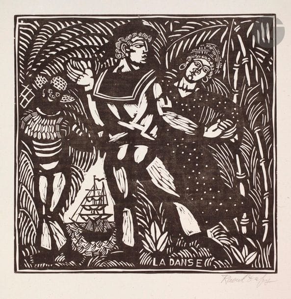 Raoul Dufy (1877-1953) 

La Danse. 1910-1911. Bois gravé. 315 x 312. Pernoud, L’Estampe des Fauves, p. 88. Très belle épreuve d’ancien tirage sur chine volant, signée au crayon et numérotée le long du bord inférieur. Toutes marges. Tirage à 100 épreuves. Ex-coll. H.-M. Petiet (Lugt 5031).