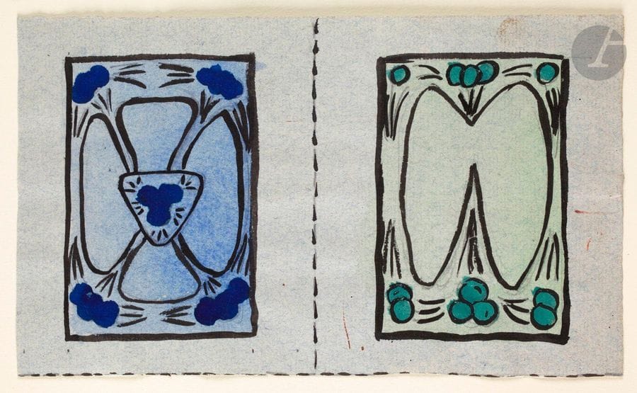Jean-Émile Laboureur (1877-1943) 

Trois oies au bord de la rivière. Huile sur carton. 350 x 330. Au verso : Étude de mains d’enfants. Fusain. Petites épidermures en tête au verso, inscription au feutre en bas à gauche « 02.2.6 » et timbre au crabe en bas à droite. Joint : Motifs décoratifs. Dessin à l’encre de Chine et aquarelle sur vergé bleu-gris. 195 x 115. Ens. 2 p.