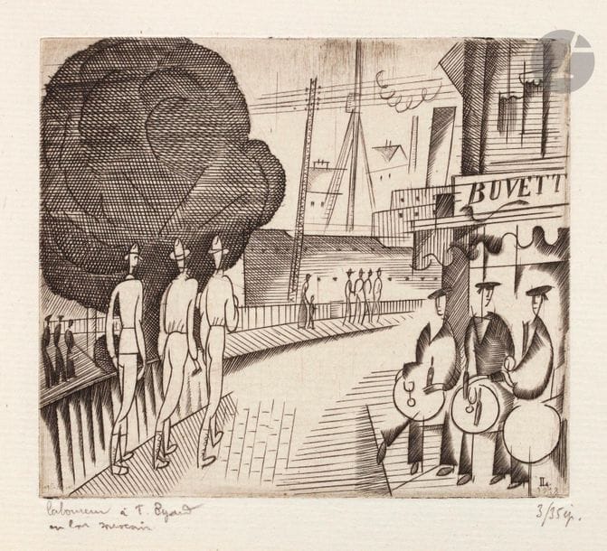 Jean-Émile Laboureur (1877-1943) 

L’Entrée du port. 1917-1919. Burin. 106 x 92. Laboureur 179. Très belle épreuve sur vergé ancien, signée, dédicacée « à T. Byard / en bon souvenir » et numérotée au crayon. Toutes marges. Tirage à 35 épreuves.