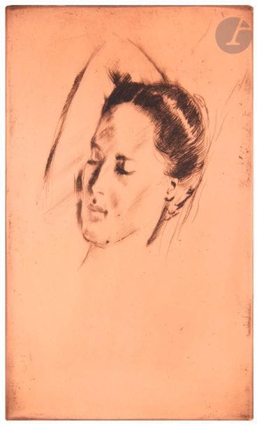 Pierre Guastalla (1891-1968) 

Tête de femme endormie. Cuivre gravé à la pointe sèche. 222 x 140. Biseauté, les angles arrondis.