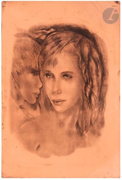 Mariette Lydis (1887-1970) 

Deux têtes de femmes. (L’une des 20 illustrations pour Pierre Louÿs, Les Chansons de Bilitis, Paris, G. Guillot, 1948). Cuivre gravé à la pointe sèche sur fond d’héliogravure. 290 x 360. Angles arrondis. Biffé de plusieurs traits dans les angles supérieurs.