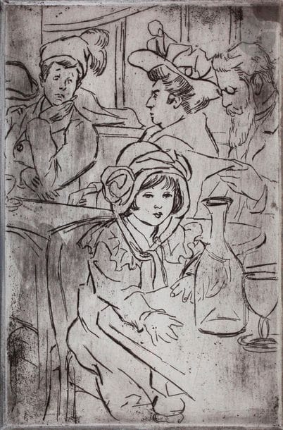 Maud Hunt Squire (américaine, 1873-1954) 

Buveurs au café. Vers 1917-1918. Zinc gravé au vernis mou. 160 x 230. Biseauté, angles arrondis.