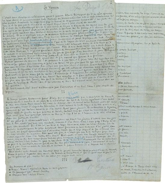 Armand SILVESTRE (1837-1901). 2 manuscrits autographes, le 1er signé, Le Verrier et Injalbert, motif décoratif ; 2 pages in-8 (découpé pour impression et remonté), et 1 page in-8.

Le Verrier, conte archaïsant des amours contrariées, mais enfin triomphantes d'Alain Bistoquet et de " la tant douce et précieusement belle Isabeau de Vessemeslée "... Injalbert, article consacré au sculpteur Antonin Injalbert (1845-1933), avec deux sonnets.
