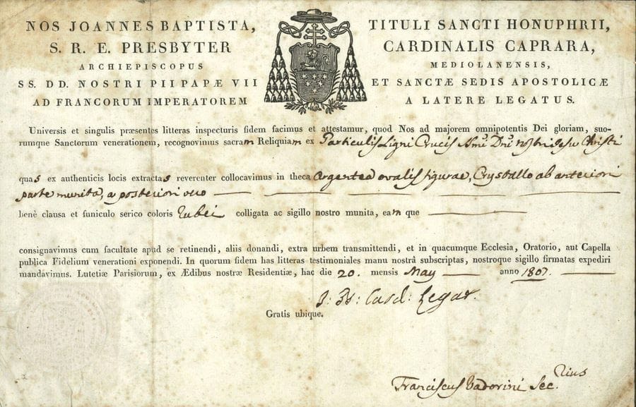 empire. 11 lettres ou pièces, la plupart L.S. ou L.A.S.

Louis Bonaparte (fragment), cardinal Jean-Baptiste Caprara (certificat pour un morceau de la Croix du Christ), comte de Custine, Nicolas Frochot (3, une avec vignette), Louis-Auguste Lansier (maire de la ville de Napoléon en Vendée) ; plus un relevé des décrets et décisions concernant les manufactures des Gobelins et de Sèvres (1810-1811), un état de frais pour le service de la Chambre de l'Impératrice Joséphine (1811), et 2 textes impr. de cantates pour la naissance du Roi de Rome.