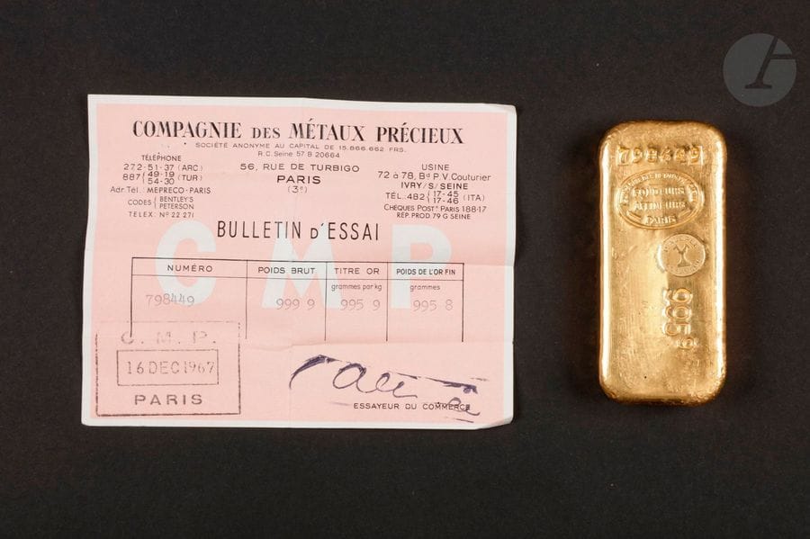 1 Ingot of gold (995.9) No. 798449, with certificate.
Weight: 999,9 g