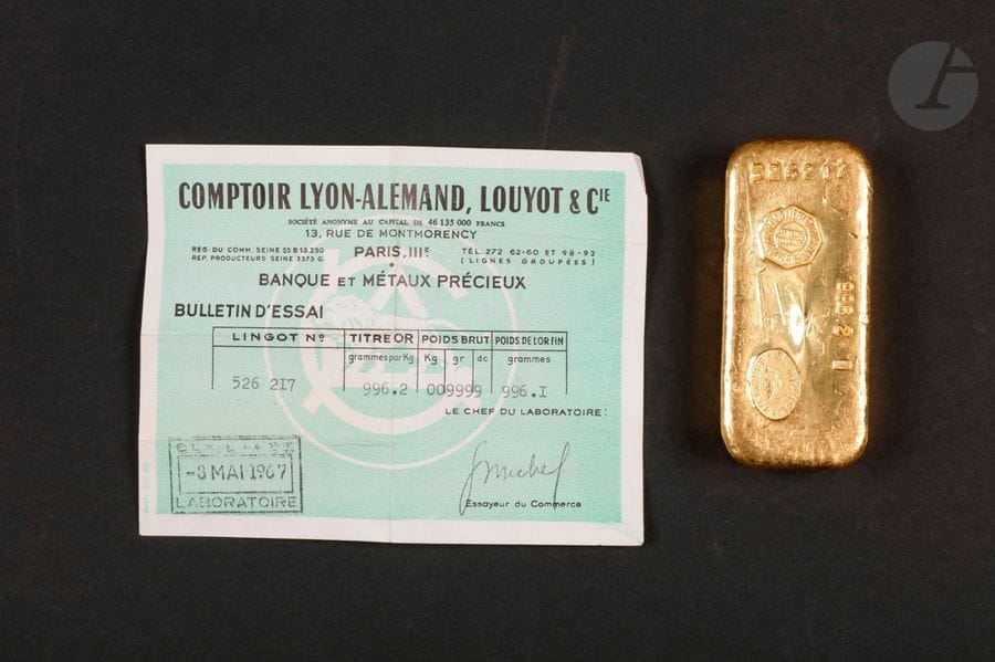 1 Lingot d'or (996.2) N° 526217, avec certificat.
Poids: 999,9 g