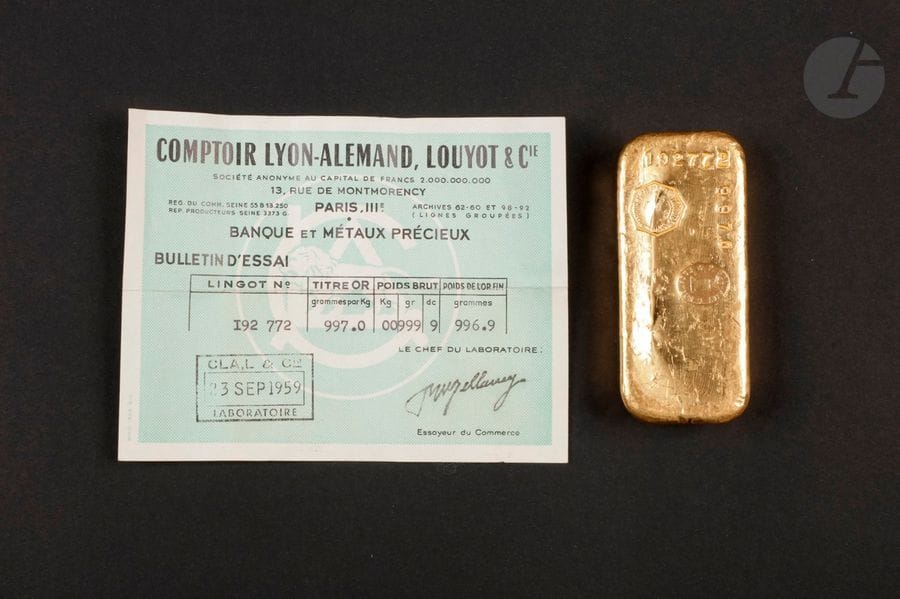 1 Lingot d'or (997) N° 192772, avec certificat.
Poids: 999,9 g