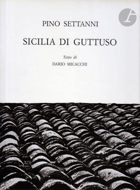 SETTANNI, PINO (1949-2010) [Signed]
Sicilia Di Guttuso.
Edizioni della Bezuga, Firenze, 1980.
In-4 (29 x 24 cm). Édition originale, signée en page de titre par le photographe. 176 pp. Exemplaire enrichi d'une photographie originale 13 x 18 cm glissée dans l'ouvrage, signée au dos par Pino Settanni. Reliure en tissu noir, sous jaquette illustrée et étui d'éditeur.