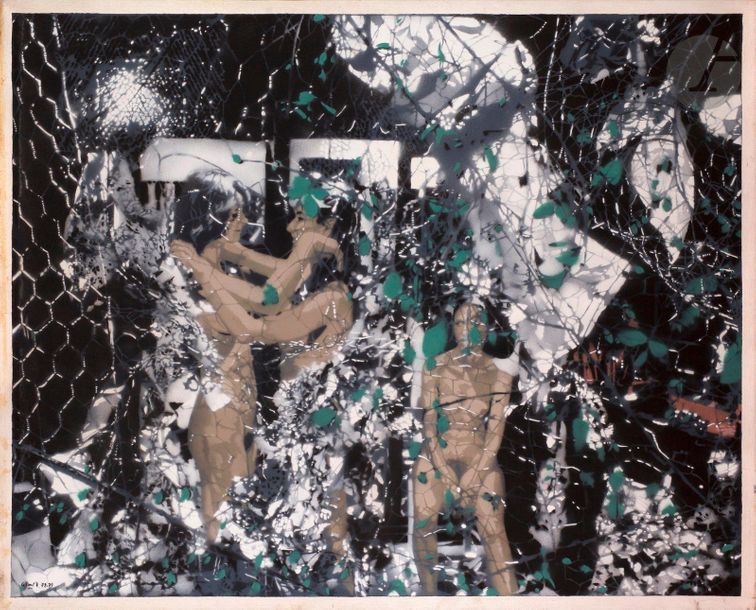 Jean-Pierre LE BOUL'CH (1940-2001)
Atelier ludique n° 1, 1978-79
Peinture à l'aérographe sur toile.
Signée et datée en bas à gauche.
Signée et titrée au dos.
(Salissures et petit enfoncement).
130 x 162 cm