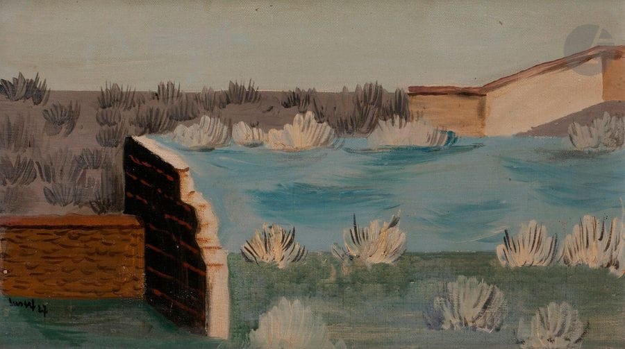 Jean LURçAT (1892-1966)Paysage, 1927Oil on canvas.
 Signed
 and dated lower left. 24 x 41 cmProvenance: 
Collection André Lurçat. By
 descent.
 Bibliography
 :

 Gérard Denizeau et Simone Lurçat, L'Œuvre peint de Jean Lurçat, Catalogue Raisonné, Lausanne, 1998, n°1927-48, reproduced p. 321

.