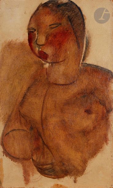 Auguste MAMBOUR (1896-1968)
Buste de femme
Huile sur isorel.
Non signée.
(Usures)
57,5 x 35 cm
- Bibliographie : 
Michel Pirotte, Jean Guy Gilles, Auguste Mambour - L'Odyssée d'une oeuvre en trois dimensions, Paris, La Renaissance du Livre, 2003, reproduit p. 281.
- Commentaire : 
Cette oeuvre faisait initialement partie d'une oeuvre double face. L'un des propriétaires l'a scindée.
