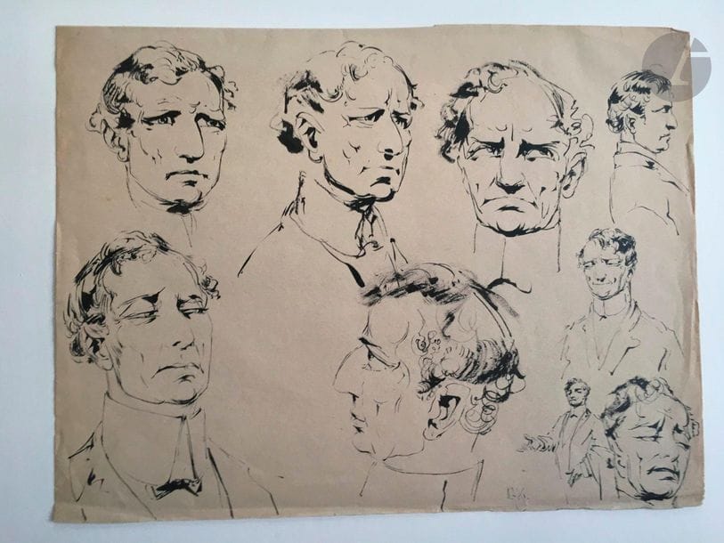 Alfred OST (1884-1945
)Study of


 portraitsInk.
 Unsigned
.

 27.5 x 36 cm

