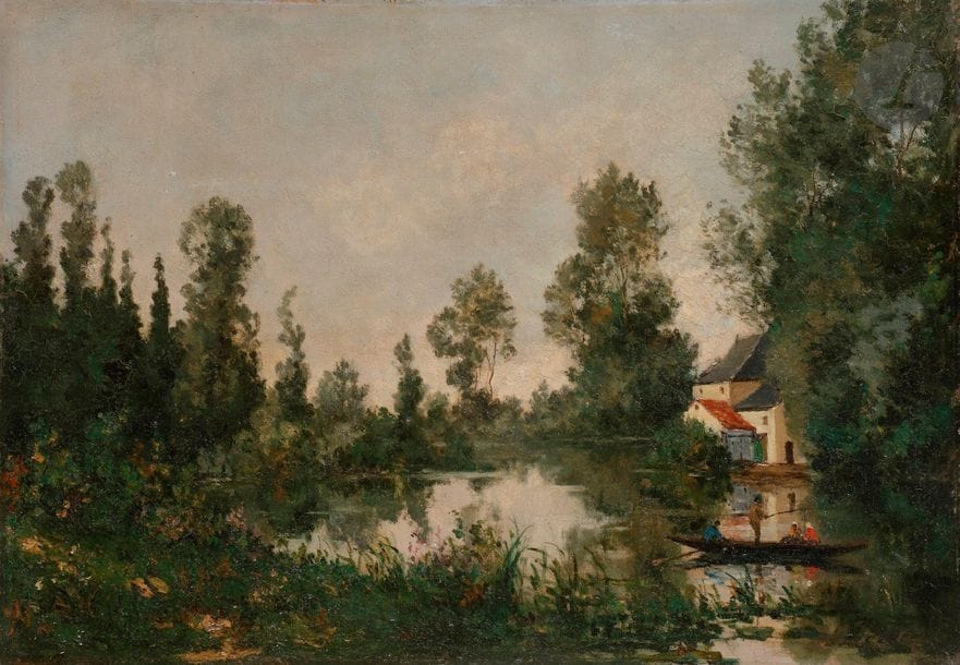 Paul PERAIRE (1829-1893)
Un étang en Sologne
Huile sur toile.
Signée en bas à droite.
33 x 46 cm