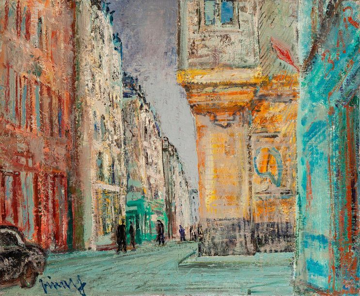 Jean VINAY (1907-1978)
Rue de la Bretonnière, 1959-60
Huile sur toile.
Signée en bas à gauche.
Signée, datée et titrée au dos.
46 x 55 cm