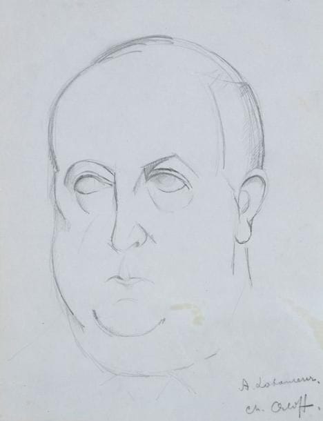 Chana Orloff (1888-1968)
Portrait de Jean-Émile Laboureur. Dessin préparatoire pour le buste. Mine de plomb sur vélin gris. [208 x 270]. Dédicacé en bas à droite «A Laboureur» et signé. Quelques traces de plis et de colle oxydées. Cadre. Reproduit in S. L., t. IV, p. 334.