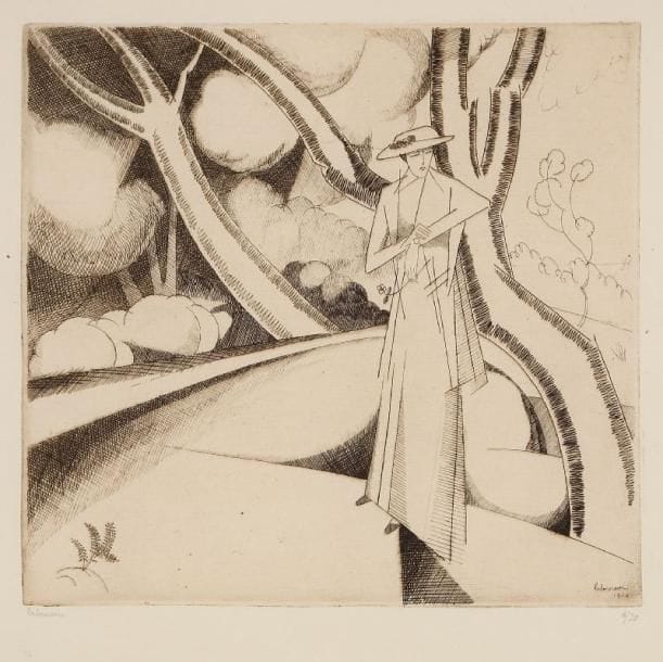 JEAN-ÉMILE LABOUREUR (1877-1943)
L'Attente. 1914. Eau-forte. 175 x 167. S. L. 130. Épreuve tirée en noir bistré sur vélin mince crème, signée et numérotée à la mine de plomb. Tirage total à 31 épreuves.