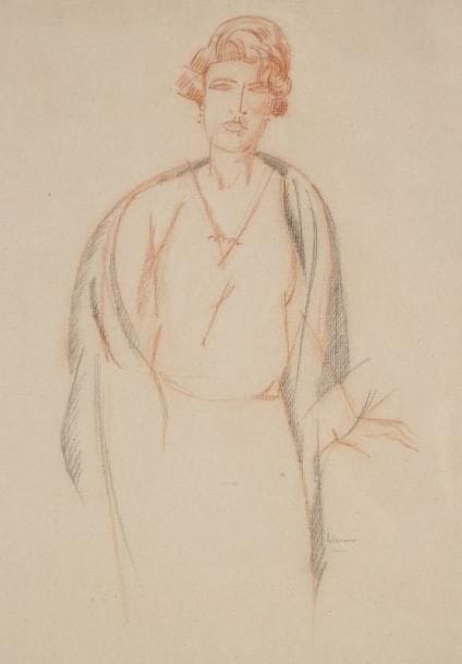 JEAN-ÉMILE LABOUREUR (1877-1943)
Étude pour «La Fille à Mélie». Vers 1924. Fusain et sanguine sur vergé beige [465 x 595], signé à la mine de plomb. S. L. 341. Trace claire d'oxydation. Cadre.