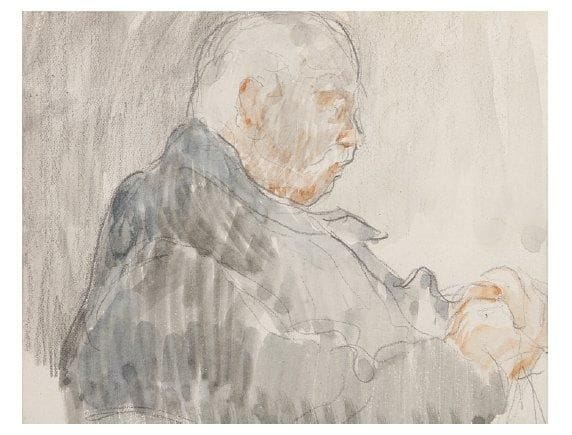 JEAN-ÉMILE LABOUREUR (1877-1943)
Portrait d'homme (Ambroise Vollard ?) Vers 1925. Lavis d'encre et aquarelle sur mine de plomb, sur vélin. À vue: 140 x 110. Cadre.