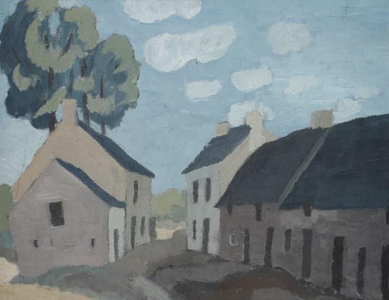 JEAN-ÉMILE LABOUREUR (1877-1943)
La Rue du village. Vers 1926. Huile sur toile marouflée sur carton. 398 x 315. S. L. 144. Infime éraflure dans l'angle inférieur droit. Cadre.