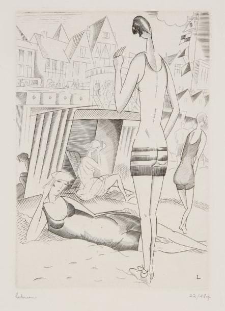 JEAN-ÉMILE LABOUREUR (1877-1943)
Plage (La Baule). 1928. Burin. 115 x 162. S. L. 374. Parfaite épreuve sur vélin blanc, signée et numérotée à la mine de plomb. Tirage total à 54 épreuves.