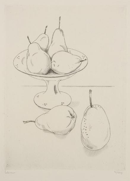 JEAN-ÉMILE LABOUREUR (1877-1943)
Les Poires. 1929-1930. Burin. 150 x 205. S. L. 408. Épreuve sur vélin blanc mince, l'une des 10 du 2e état (sur 3), avant le monogramme, signée et numérotée à la mine de plomb. Tirage total à 77 épreuves.