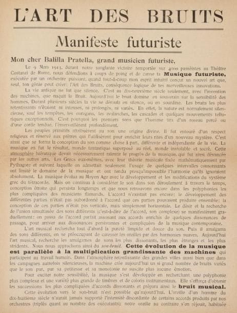 FUTURISME.- L'ART DES BRUITS. Manifeste futuriste (signé à la fin: Luigi Russolo, peintre). Milan, Mouvement futuriste, 11 mars 1913; in-4 de 4 pages, brunissure et fentes au pli central. Joint: Le Rire. N° 73. Paris, 28 mars 1896; in-4 de 4 pages.- Dessins de Forain, Lebègue et, en page 4, grand dessin en couleurs de Henri de Toulouse-Lautrec: «Chocolat dansant dans un bar».