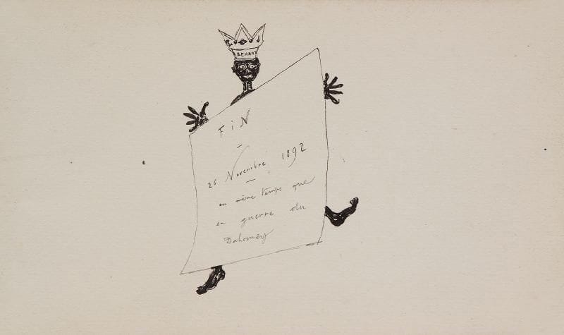 JEAN-ÉMILE LABOUREUR (1877-1943)
[Personnages en barque; Nègre couronné annonçant la fin de la guerre du Dahomey]. Vignettes. 1892. Réunion de 2 dessins à la plume et à l'encre de chine sur vélin, [chaque environ 145 x 85], le 2e portant la date du 26 novembre 1892. Dessins de jeunesse réalisés alors que l'artiste avait quinze ans.