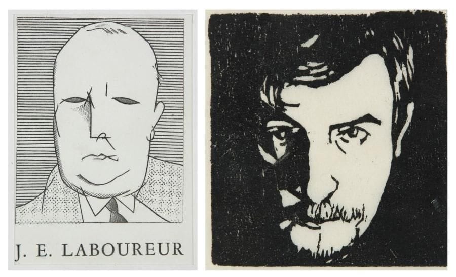 JEAN-ÉMILE LABOUREUR (1877-1943)
Portrait de l'artiste. 1896. Bois gravé. À vue: 50 x 50. S. L. 548. Épreuve sur japon pelure. Rare. Tirage à environ 20 épreuves. Joint: Petit portrait de l'artiste. 1928. Burin. À vue: 50 x 70. S. L. 368. Épreuve sur vélin blanc, du 1er état (sur 2), avant de nouveaux travaux, avec le titre typographié. Ens. 2 p. recto-verso dans un seul cadre.