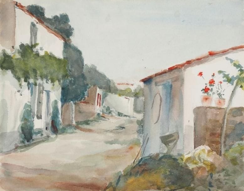 JEAN-ÉMILE LABOUREUR (1877-1943)
Rue de village. Vers 1900-1910. Aquarelle sur vélin. À vue: 280 x 220. Cadre.
