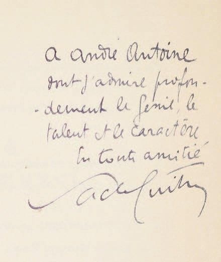 Sacha GUITRY
Jusqu'à nouvel ordre... (Maurice de Brunoff , 1913). In-8, broché. Édition originale. Envoi autographe signé à André Antoine: « A André Antoine dont j'admire profondément le génie, le talent et le caractère. En toute amitié Sacha Guitry ». Luxembourg 178 bis.