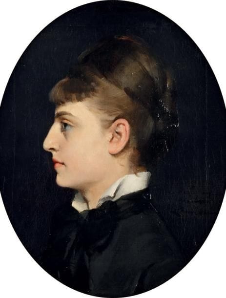 Louise ABBÉMA (1858-1927)
Renée de Pont-Jest. Huile sur toile, dédicacée et signée sur la droite: « Pour pont / souvenir / Louise Abbema ». 46 x 38 cm à vue, dans un cadre ovale aux armoiries des Pont-Jest. © Beau portrait de profil de la mère de Sacha Guitry, la comédienne Renée de Pont-Jest (1858-1902); elle épousa Lucien Guitry à Londres en juin 1882, avec Sarah Bernhardt pour témoin. Louise Abbéma fut le professeur de dessin de Renée de Pont-Jest. Jusqu'à la fin de sa vie, Sacha Guitry voulut que ce portrait de sa mère fût au-dessus de son lit (voir n° 773). Luxembourg 427 bis. ABO p. 13. SGVA 376.