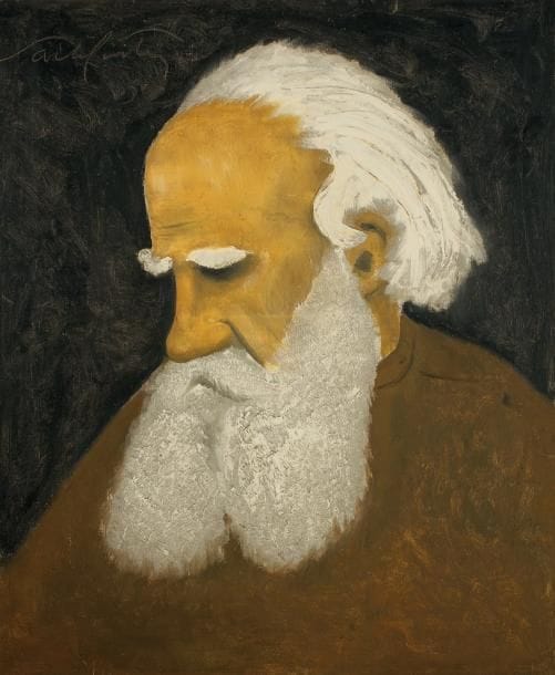 Sacha GUITRY
Léon Tolstoï. Huile sur toile, signée en haut à gauche. 72 x 60 cm. Portrait en buste du grand écrivain russe Léon Tolstoï (1828-1910). Luxembourg 126.